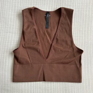 Urban Outfitters Out From Under Brown Ribbed V-Neck Crop Top